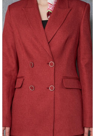 4 Düğmeli Kruvaze Yünefekt Takım Kırmızı Kırmızı