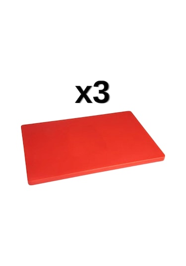 3'lü Türkay 50x30x4 Cm Polietilen Kesme Tahtası Kesim Levhası Kırmızı 4788