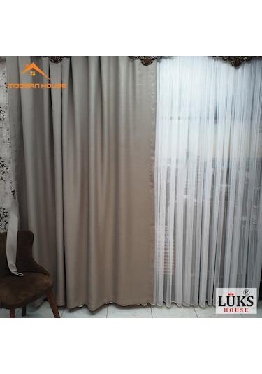 Lüks Bej Blackout Keten Karartma Pilesiz Fon Perde Bej