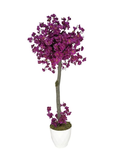Yapay Ağaç Mor Bahar Dalı Japon Kiraz Çiçeği Beyaz Saksılı 90Cm