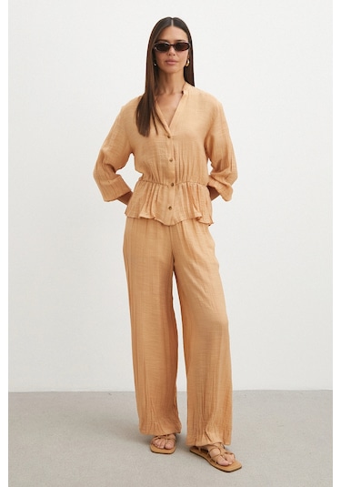 Uterpe Crinkle Wide Leg Pantolon Hardal