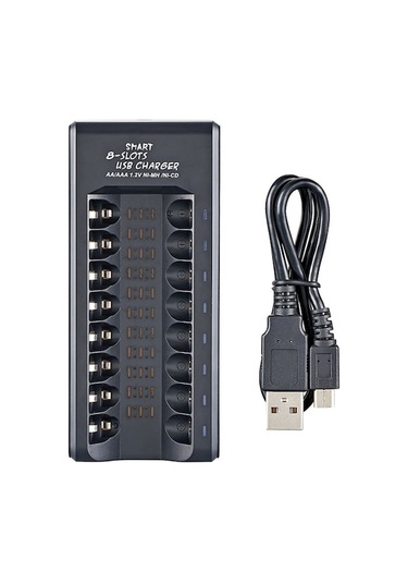 Besthome1 Usb Şarjlı 8 Yuvalı Akıllı Şarj Cihazı - Aa/aaa Pil Şarj Aleti, Siyah