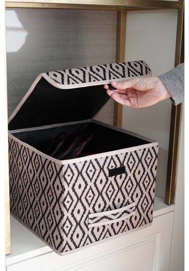 Bohe Kapaklı Kutu Mini, Çok Amaçlı Saklama Kutusu, 30 X 30 X 23 Cm, 21 Litre Desenli