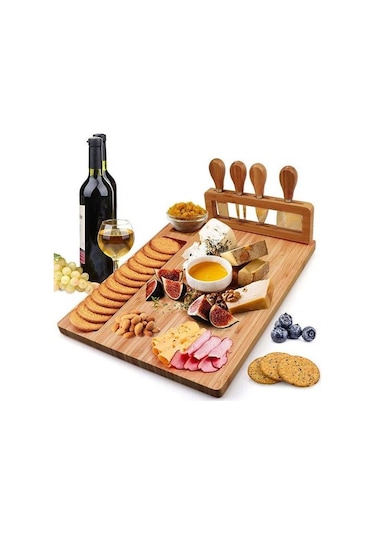 1pcs Bambu Peynir Tahtası Set Pişmiş Gıda Tabağı Et Tahtası Peynir Kesme Tahtası Parti Mutfak Gereçleri Kesme Tahtası Kesim Doğrama Blokları Ahşap