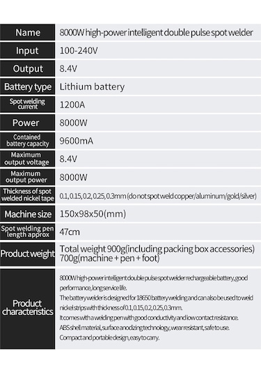Hallow 8000 W Yüksek Güçlü Çift Darbe Punta Kaynak Makinesi