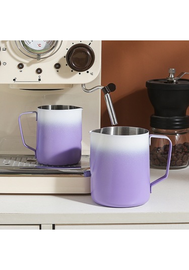 Dianziye 304 Paslanmaz Çelik Renkli Akrilik Uçlu Kahve Latte Çubuk, Ev Ve Café İçin Süt Köpükü Ve Latte Artı 350ml Mor Degrade Diğer