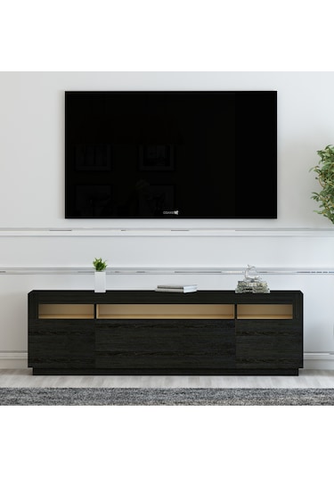 T005 Asil Led Işıklı Tv Sehpası Ahşap Siyah Siyah