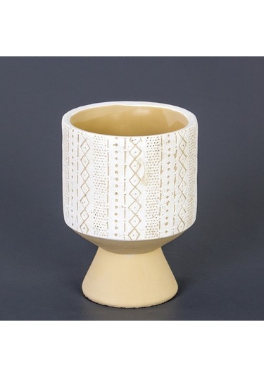 Euro Flora Motifli Yuvarlak Beton Saksı 12X19 Cm