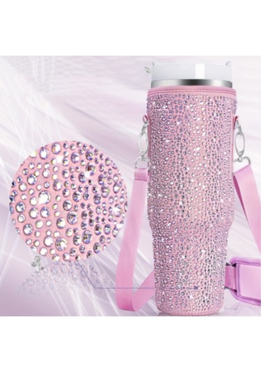 Fosenze Neopren Matara Kılıfı, El Ve Çapraz Çantasıyla, Taşlı Desenli, Araba Fincan Tutucusunda Sabitlenir, Spor Ve Outdoor Etkinlikler İçin, Pembe Pembe