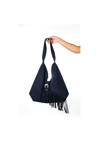 Rosalın Lacivert Hakiki Deri Süet Kadın Omuz Çantası Lacivert