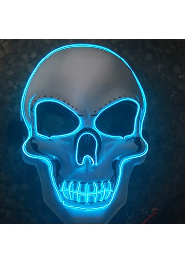 Aubyhe Kara Kafa Şekilli Led Işıklı Halloween Maskesi - Mavi Ses Kontrollü Korku Atmosferi Oluşturucu Standart