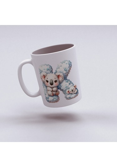 K Harfi Tasarım Bardak, Sevimli Hayvan Temalı Harf Bardağı Beyaz