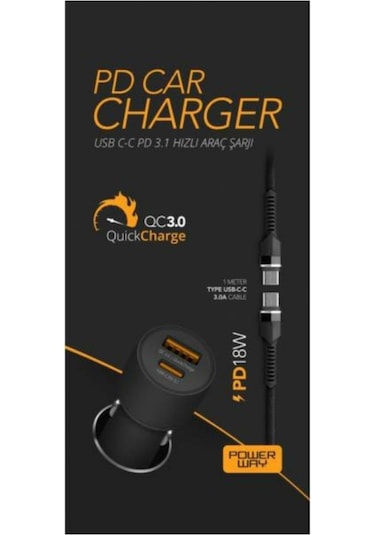 Powerway Cc36 Araç Hızlı Şarj 18W Çakmaklık Qc 3.0A Usb - Type C