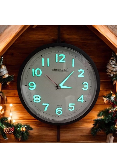 Time Gold Fosforlu Siyah Duvar Saati Fosforlu Küpe Kolye Seti