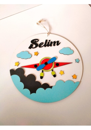 Çocuk Odası İsme Özel Kapı Süsü Beyaz - Mavi