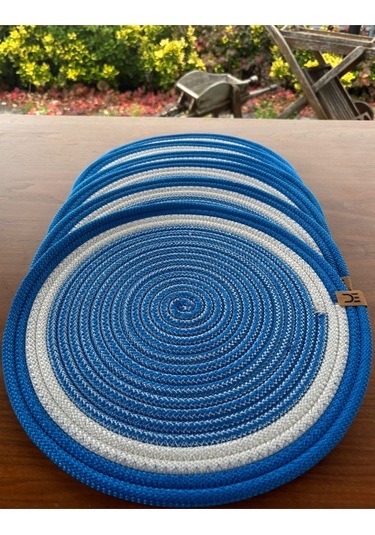 6 Lı Yuvarlak Supla Takımı Kolay Temizlenebilir, Modern Sofralar İçin Beyaz - Mavi