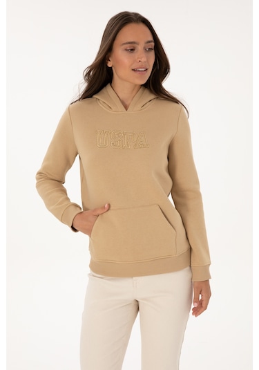 U.S. Polo Assn. Kadın Kum Şardonlu Kapüşonlu Basic Sweatshirt 50313566-VR085