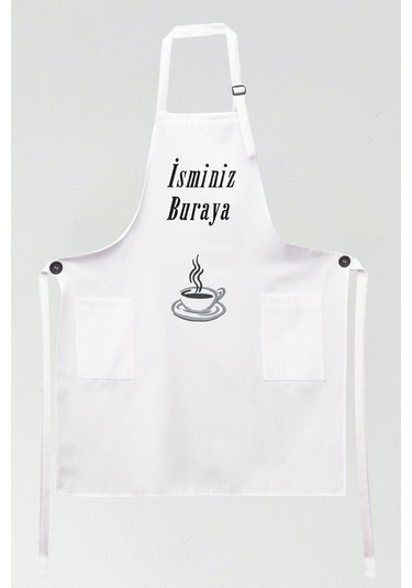 Mutfak Önlüğü Kişiye Ve İsme Özel Nakışlı Mutfak Önlüğü Fincan 02 Farklı Renkler Beyaz