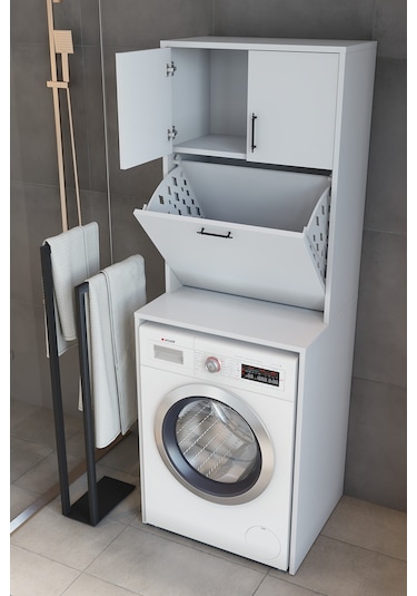 Makbulce Yasemin Kirli Çamaşır Sepetli Çamaşır Makinesi Dolabı Beyaz