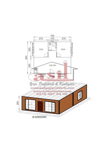 42 M² 2+1 Dış Ahşap Desenli Betopan İç Pvc Konut Konteyner
