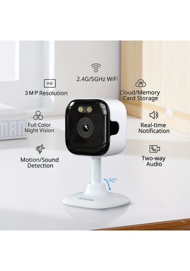 Elmpaly Heıyoucam 3mp Güvenlik Kamerası: 2.4g/5ghz Çift Bant, Renkli Gece Görüşü, İki Yönlü Ses, Hareket Algılama, Beyaz