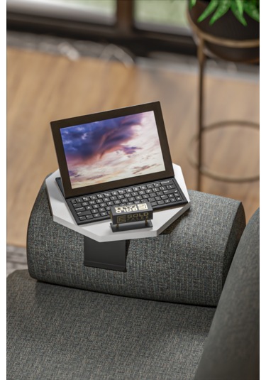 İkili Yan Sehpa Ayarlanabilir Tepsi Sekizgen Beyaz