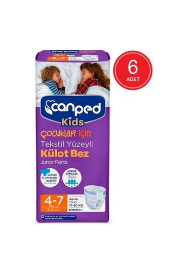 Canped Kids Çocuklar İçin Tekstil Yüzeyli Külot Bez 17-30 KG 4-7 Yaş 6 x 9 Adet
