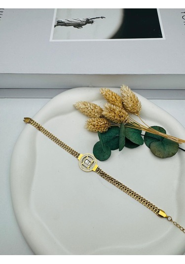 Baget Taş Detaylı Çelik Bileklik Gold Blk 270 Çok Renkli