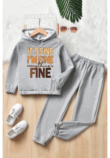 Çocuk Fine Baskılı Eşofman Takımı Gri