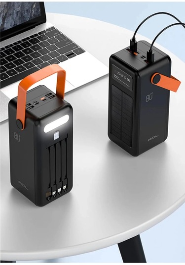 Polygold Pw-2080 80000 Mah Solar Powerbank Dahili 4 Kablolu Hızlı Şarj Cihazı Led Işıklı Dijital