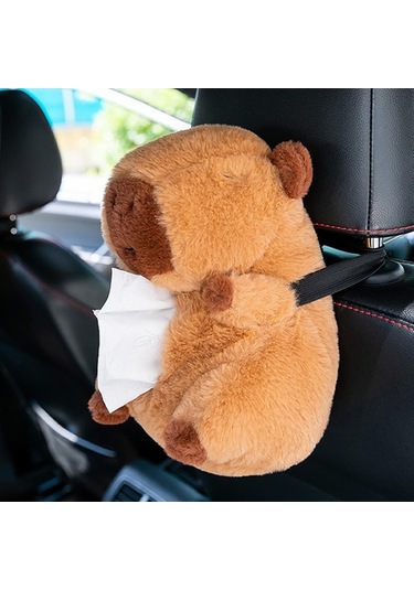 Pazly Suntek Peluş Peçetelik Capybara Araba Modeli Peçete Kutusu Kahverengi