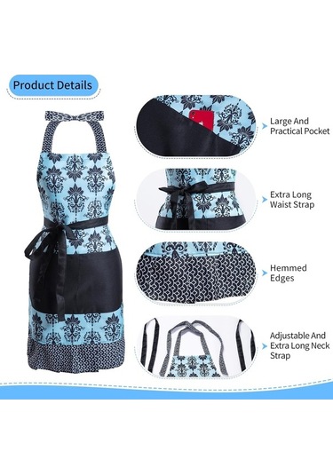Fastbuy Kadın Kızlar İçin Büyük Cepli Güzel Çiçekli Retro Önlükler Koyu Renk Diğer Modeller Diğer