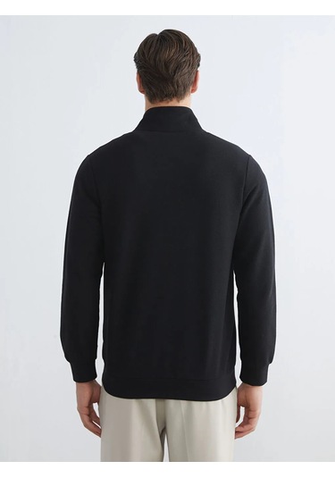 Lc Waikiki Siyah Standart Kalıp Dik Yaka Erkek Fermuarlı Sweatshirt