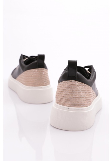 Dgn Es851 Kadin Kalin Taban Halhal Detayli Silver Taşli Sneakers Ayakkabi ES851-2007-R12593 Siyah - Beyaz