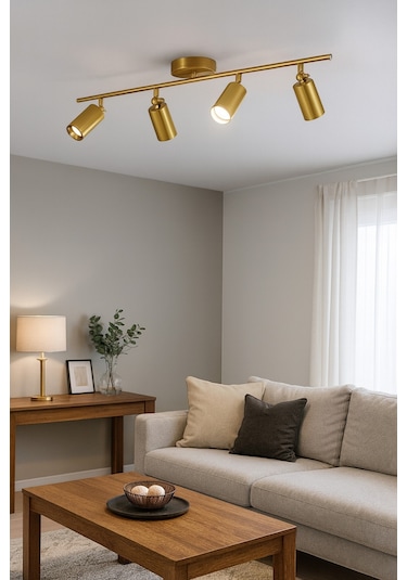 Spoti 4'lü Eskitme Renk Beyaz Işık Modern Tasarım Salon - Mutfak - Banyo Spot Ledli Sıralı Avize Eskitme