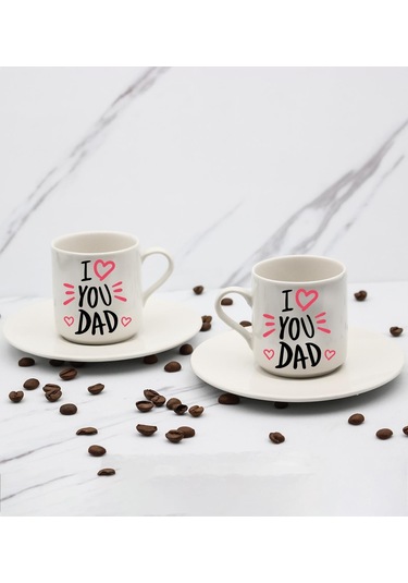 I Love You Dad Baskılı 2'li Türk Kahve Fincanı Hediye Seti Babalar Gününe Özel Hediye B2