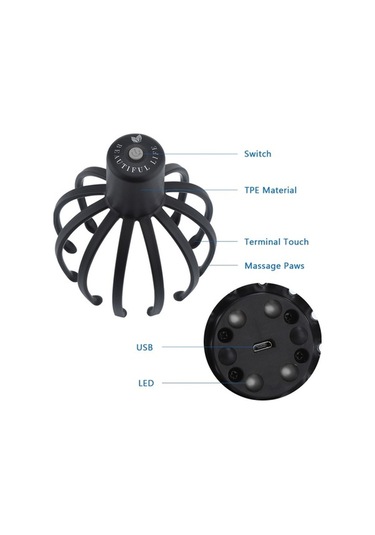 Novahub Elektrik Kaçağı Masajı Titreşimli Rölyefi Saç Kazandırıcı Multi-claw Stres Rölyefi, Boyut: 3 Dişli Siyah Siyah