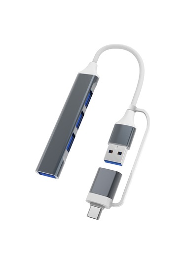 Xindoker Alüminyum Kasa 4 Usb 3.0 Portlu Çok Fonksiyonlu Usb Ve Type-c Dönüştürücü Hub - Gri