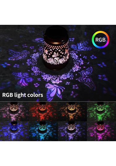 Kelebek Güneş Feneri Işıkları Açık Hava Asılı 2 Güneş Enerjili Kapak Sıcak Beyaz Ve Renkli, Metal Dekor Fenerleri- Led Dekoratif Işık S Sıcak Beyaz