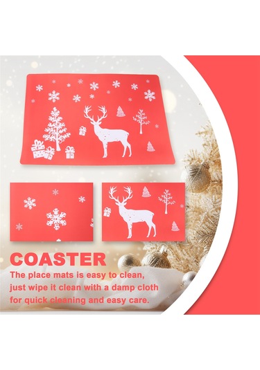 Xiaaokeji Noel Amerikan Servisi Yıkanabilir Mat 6'lı Amerikan Servisi Ve 6 Bardak Matı Seti Kırmızı Kırmızı