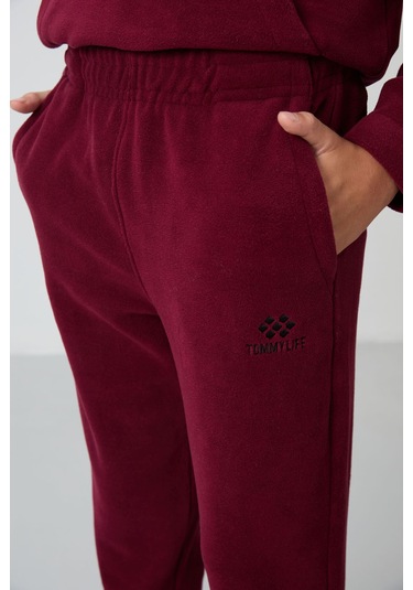 Tommy Life Erguvan Kalın Yumuşak Dokulu Standart Fit Nakışlı Polar Erkek Çocuk Eşofman Takım - 11218 Mor