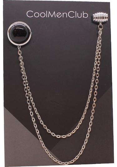 Oniks Doğal Taşlı Ceket Yaka İğnesi Gri