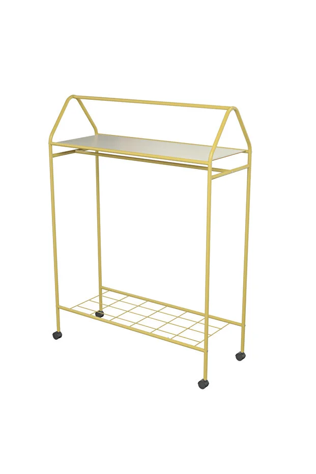 Tekerlekli Home Hanger Metal Askılık Ayaklı Askılık Sarı
