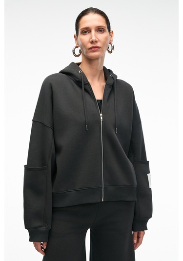 Grımelange Vıvıenne Kadın Metal Fermuarlı Kapüşonlu Kolda Süs Etiket Ve Cep Detaylı Antrasit Sweatsh Antrasit