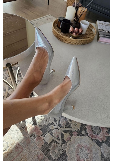 10 1109 Topukla Kadın Kadeh Topuklu 8 Cm Topuklu Stiletto Ayakkabı Lame