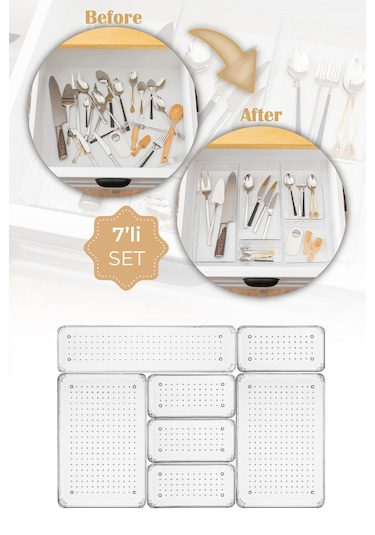 Vienev 7li Şeffaf Çekmece Içi Düzenleyici Organizer 2x O.dkdrtgn 4x K.dkdrtgn 1x D.dktrgn