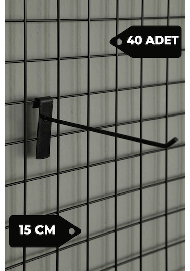 15 Cm 40 Adet Siyah Tel Pano Kancası Raf Askısı Siyah