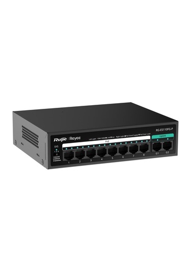 Reyee RG-ES110FG-P 2-Portlu Gigabit ile 8-Portlu 10/100 Mbps Yönetilmeyen PoE Swtich