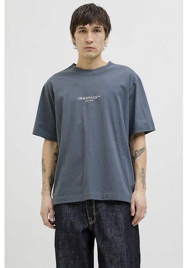 Jack & Jones Erkek Jorıslıngton Bisiklet Yaka Kısa Kollu %100 Pamuk T-shirt 12273157 Gri Gri