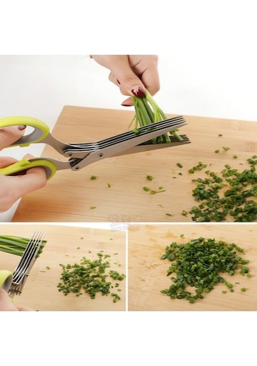 Pazly Cbtx 5 Katlı Kıyma Fesleğen Biberiye Mutfak Makası Rendelenmiş Kıyılmış Taze Soğan Kesici Yeşil, Kıyma Makası Yeşil